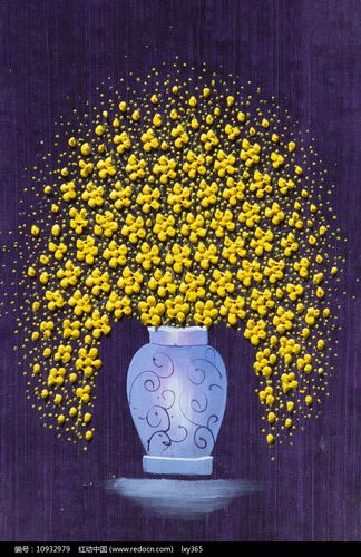 黄色小花花瓶宣传装饰画图片